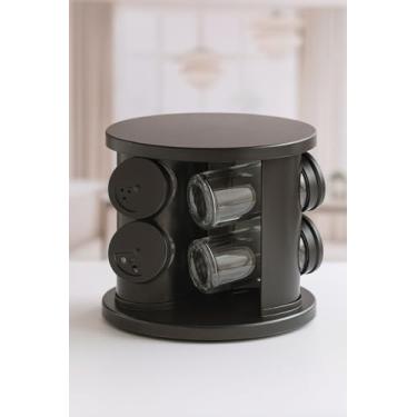 Imagem de Porta Tempero Giratório com 6 Potes de Vidro, Base Giratória 360°, 85mL por Pote, 17,5x17,5x15cm, Organizador para Cozinha