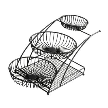 Imagem de ＫＬＫＣＭＳ Cesta de frutas de 3 andares, suporte para frutas, elegante organizador decorativo de ferro multiuso para mesa, restaurante e casa, Preto