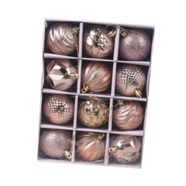 Imagem de Nishiyuenyi Conjunto de 12 enfeites de Natal para pendurar na árvore, com lâmpadas de 6 cm (2,36"), ideais para decoração de casa e aniversários, Rosa Dourada