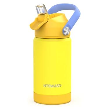 Imagem de Garrafa de água infantil isolada com canudo, copos infantis de 340 g com aço inoxidável à prova de vazamento para creche escolar (amarelo)