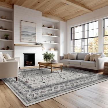 Imagem de Tapetes laváveis para sala de estar, tapete fino para quarto, tapete retrô de lã sintética macia para sala de jantar, antiderrapante e resistente a derramamentos, tapete vintage estampado vintage para