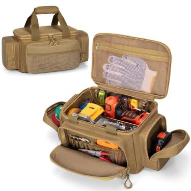 Imagem de Trahzia Bolsa de ferramentas de 30 cm para homens, bolsa tática de 20 bolsos com alça, organizador de caixa de ferramentas para jardineiro, técnico, eletricista, cáqui