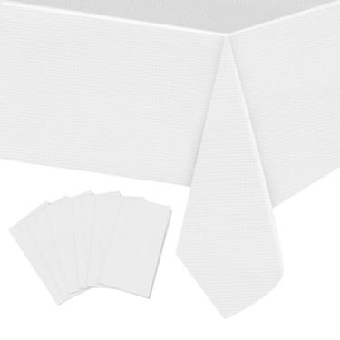 Imagem de Gdrctica Toalha de mesa descartável à base de mineral, pacote com 6, capa de mesa branca 137 x 272 cm, retangular, textura macia, resistente e à prova de vazamento para casamento, festa festiva