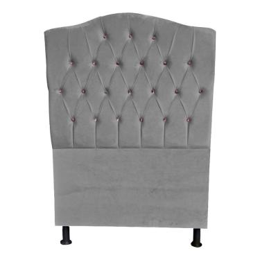 Imagem de Cabeceira De Cama Box Princesa Solteiro 90 Cm Botão Strass Suede Prata Eli Móveis