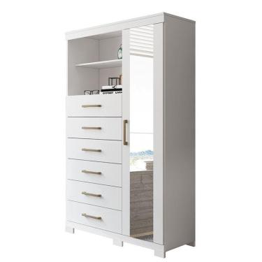 Imagem de Multi-cômoda Marabá 1.6 1 Porta 6 Gavetas Branco Com Pés E Espelho - Santos Andirá Branco