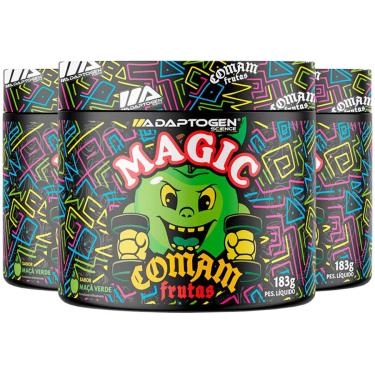 Imagem de Combo 3 Pré Treino Magic Comam Frutas 183g Sabor Maça Verde
