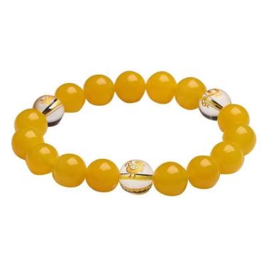 Imagem de Pulseira de pérolas de ágata amarela de 10 mm para homens e mulheres