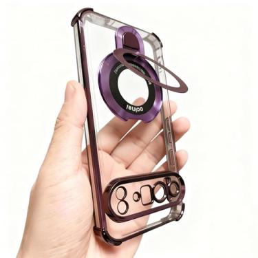 Imagem de Buliangren Capa compatível com Google Pixel 9 pro XL, capa macia protetora com suporte de anel, capa transparente para celular Pixel 9 pro XL, Purplr com protetor de tela de vidro temperado [2 peças]