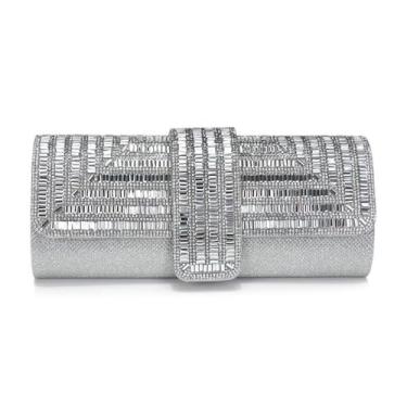 Imagem de YUGAORULI Bolsa de noite clutch feminina com strass brilhante lantejoulas envelope clutch com corrente brilhante para festa de formatura, Prata, 9 x 4 x 2 inches