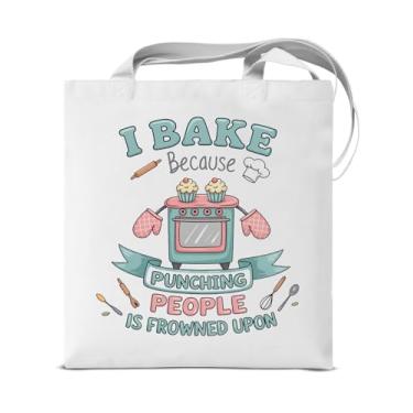 Imagem de KSFFWQIN Sacola engraçada de presente de panificação para mulheres, pastelaria, estética, reutilizável, bolsa de ombro para compras, supermercado, trabalho, praia, estética