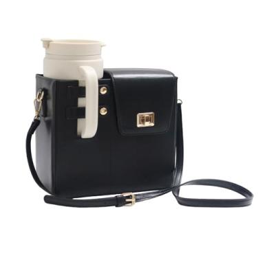 Imagem de OOAAVVJL Bolsa tiracolo portátil para armazenamento de copo de água, bolsa de ombro com suporte para garrafa de água esportiva para bolsa Stanley Cup, Preto