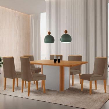 Imagem de Mesa De Jantar Isadora 180cm Tampo Mdf Laminado Veludo Capuccino Off White