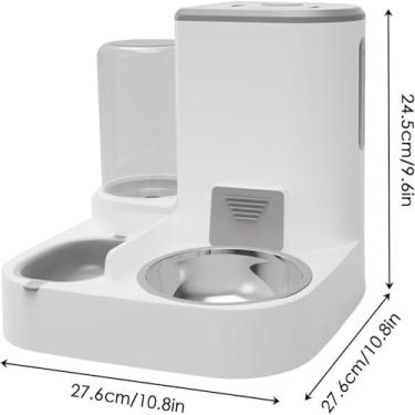 Imagem de Ração Automática para Gatos e Cães Bacia Dispenser de Água 2 em 1 Aço Inoxidável PP PET Fácil Limpar Peças Detacháveis Recarga Controle Estável do Nível Pequenos Animais