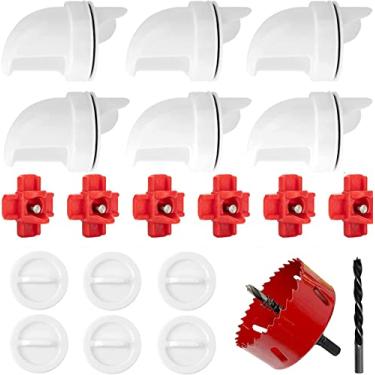 Imagem de fatdaa Alimentador de frango DIY, alimentador profissional para aves, alimentador automático de frango, alimentador de galinha alimentado por gravidade de PVC, tampa de 6 portas e serra de furo, 8