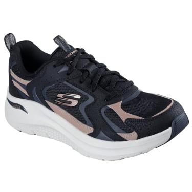 Imagem de Skechers Tênis feminino Arch FIT 2.0, Malha de couro preto, acabamento em ouro rosa, 35