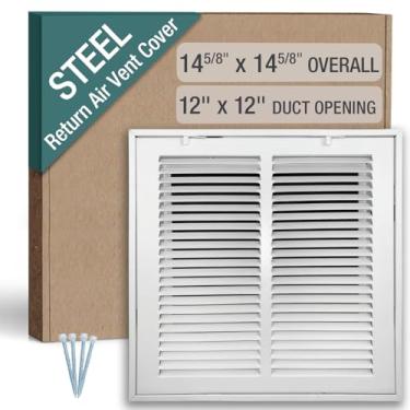 Imagem de Hoovate Grade de filtro de ar de retorno de 12 x 12 polegadas (abertura do duto) para filtros de 1 polegada, tampa de ventilação HVAC para parede e teto, aço revestido a pó com porta removível