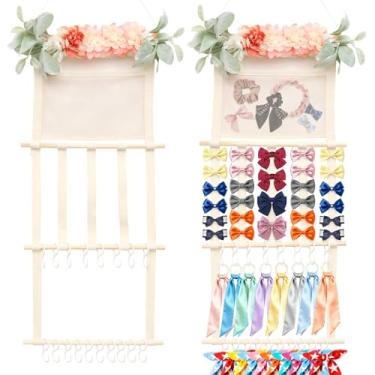 Imagem de Suporte de faixa de cabeça organizador de laços de cabelo para meninas, organizador de acessórios de cabelo, organizador de acessórios de cabelo, decoração de pendurar na parede para quarto de bebê e