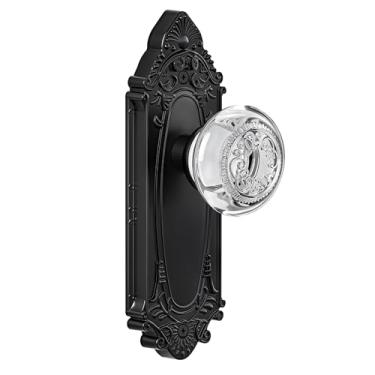 Imagem de CEYMIO Maçaneta de porta de vidro e cristal de luxo com puxador de passagem preto fosco e placa de corte de diamante - para portas interiores de quarto, banheiro, corredor e armário