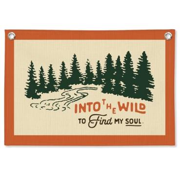 Imagem de STHTTSW Decoração de sala de jogos vintage, faixa de lona de linho inspiradora para encontrar minha alma, decoração de parede de floresta, quarto de criança, alpendre de acampamento de sala de aula