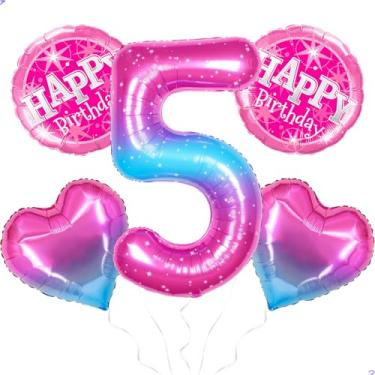 Imagem de Balão gradiente número 5 para decorações de aniversário Stitch e Angel, balões grandes com número de hélio de 101,6 cm para meninas, artigos de decoração de festa de aniversário