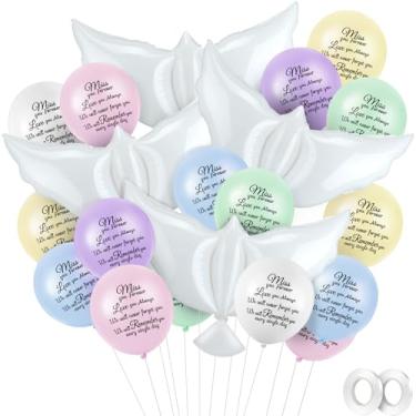 Imagem de Skylety 36 balões comemorativos com 4 balões de pomba da paz para liberar suprimentos de hélio de lembrança no céu para funerais, aniversários e serviços memoriais (Macaron)