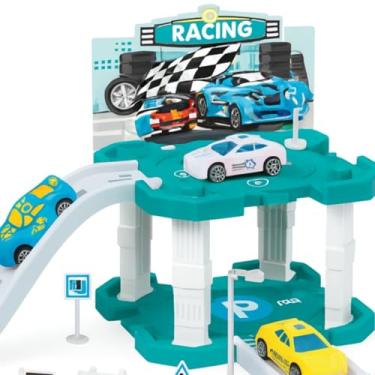 Imagem de Pista de Estacionamento Infantil, 40 Peças, Brinquedo Educativo, Plástico, com 2 Carrinhos, Placas e Acessórios, 46cm x 10cm, Unissex