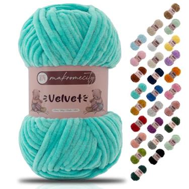 Imagem de Makromecity Fio de veludo 100 g (3,5 oz) / 120 m (132 jardas) fio de chenille premium 100% poliéster, ultra macio, antibolinhas, lavável na máquina, 30 cores para tricô e crochê (turquesa, 1 novelo)