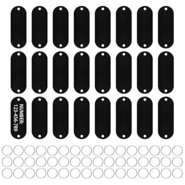 Imagem de Realand Placas de estampagem de aço inoxidável, etiquetas de metal para gravação a laser com 2 furos e 48 chaveiros, chaveiros personalizados (preto)