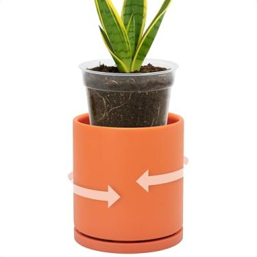 Imagem de D'vine Dev Conjunto de plantador de camada dupla – Cachepot de plástico rotativo com forro interno transparente para a saúde das raízes, perfeito para plantas de interior, 11,4 cm, abóbora, 73-U-E-1