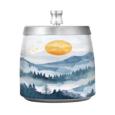 Imagem de SEHANY Cinzeiro Majestic Mountain Peak com tampa para cigarros, à prova de vento, sem fumaça, aço inoxidável, cinzeiros para uso interno e externo, grande, inodoro, para fumantes, decoração de