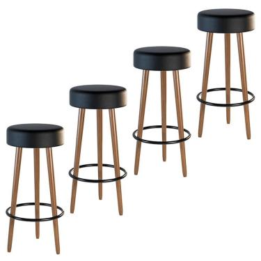 Imagem de Kit 4 Banquetas Estofada Com Pés De Madeira Couríssimo Preto
