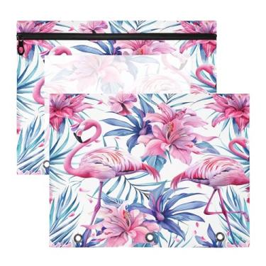 Imagem de SEHANY Pasta de lápis flamingo rosa com 3 anéis - bolsa de documentos com zíper tamanho A4 com janela transparente para sala de aula, escritório, 2 peças