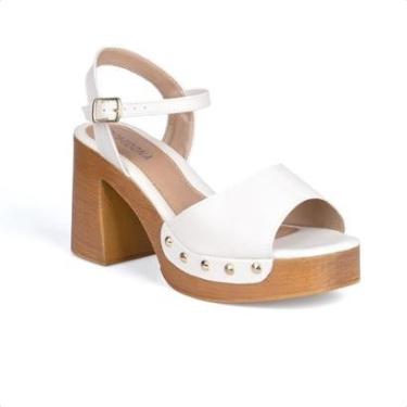 Imagem de Sandália Feminina Salto Grosso Bloco Madeira Tiras Com Tachas-Feminino
