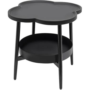 Imagem de Mesa Lateral em Forma de Pétala 2 Andares com Prateleira Armazenamento e Cesto Café Cabeceira Acento para Sala Estar Qua