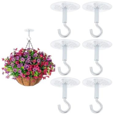 Imagem de WADORN 6 conjuntos de ganchos de teto adesivos, resistentes e livres de danos, sem perfuração, adesivos de parede com olho J, removíveis, à prova d'água, autoadesivos para pendurar plantas pequenas