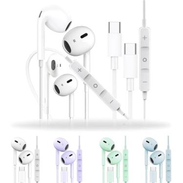 Imagem de Fones de ouvido para iPhone 16/15 USB-C e fones de ouvido de telefone com controle de microfone/volume, fones de ouvido tipo C com qualidade de som Hi-Fi para Samsung Galaxy S23 – Fones de ouvido com
