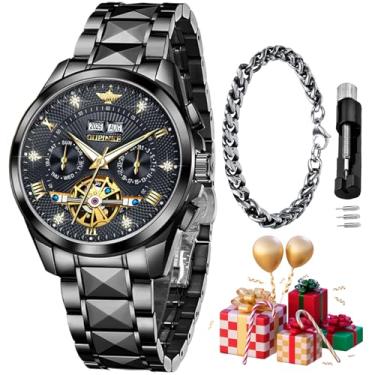 Imagem de OUPINKE Relógio masculino automático esqueleto diamante original mecânico automático relógio de pulso luxuoso para homens, G3270G: pulseira preta e mostrador preto, Presente de luxo, negócios, casual