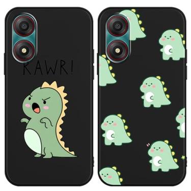 Imagem de Zrutru Pacote com 2 capas de telefone de dinossauro estética para Zte Blade A34 16,8 cm, desenho fofo kawaii verde dinossauro animal padrão capas para meninas e mulheres, capa protetora de TPU de
