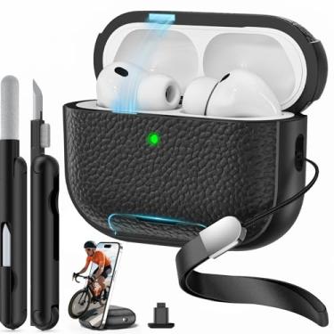 Imagem de Polislime Capa para AirPods Pro 3 2025 com trava magnética e suporte de telefone, textura vulcânica TPU para AirPods Pro 3 gerações, capa com alça de pulso e limpador, capa para iPod Pro 3 para homens