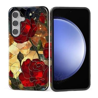 Imagem de DAIZAG Capa para Samsung Galaxy S25 Plus, linda capa de telefone para meninas e mulheres, resistente a arranhões, à prova de choque, vitral, rosa floral desenfreado