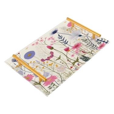 Imagem de Wassud Bandeja de banheiro floral selvagem colorida com alças organizador de perfume de joias de acrílico para banheiro, quarto, cozinha, balcão de 30 x 20 cm