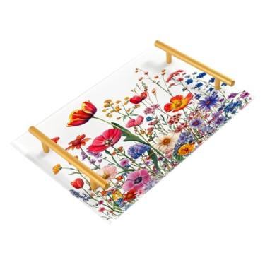 Imagem de Wassud Bandeja colorida de flores silvestres para banheiro com alças organizador de perfume de acrílico para banheiro, quarto, cozinha, balcão de 30 x 20 cm