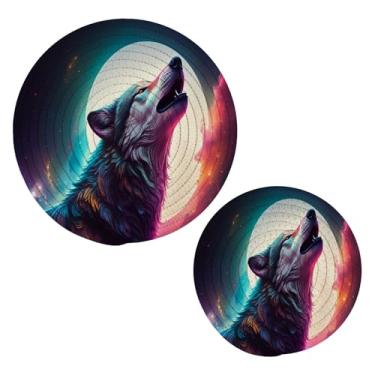Imagem de Wassud Trivet de lobo uivante para pratos quentes, suportes redondos de algodão, almofadas quentes, porta-copos elegantes, decoração de cozinha e acessórios, 2 peças