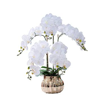 Imagem de LMJYU Flores artificiais Phalaenopsis Orquídea floral arranjo em vaso, orquídeas falsas de seda flores artificiais para casamentos internos e externos