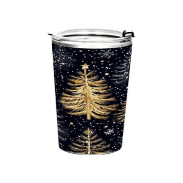 Imagem de STAYTOP Copo de aço inoxidável de árvore de Natal 368 g, copo de café isolado com tampa e canudo, caneca de café de viagem de parede dupla para bebidas quentes e frias