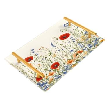 Imagem de Wassud Wildflowers Bandeja de banheiro com alças organizador de perfume de acrílico para banheiro, quarto, cozinha, balcão de 30 x 20 cm