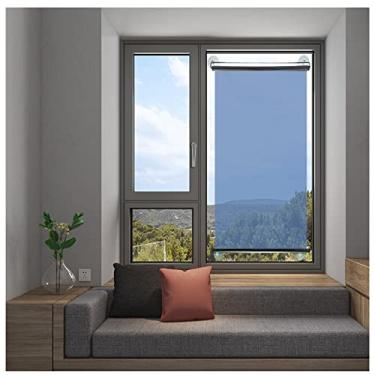 Imagem de uhyOHF Estore de rolo com ventosa visível e transparente unidirecional, cortina de cobertura de para-sol sem perfuração, persianas enroláveis azul-prata para sala de estar quarto (única-33 x 100 cm/13