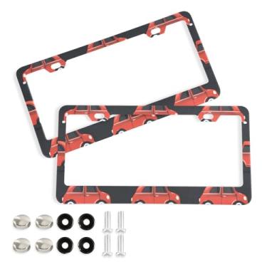 Imagem de CEBUGI Pacote com 2 molduras de placa de carro de alumínio capas de moldura de placa de carro com 2 furos vermelho acessórios automotivos para placas dianteiras e traseiras orifício elíptico