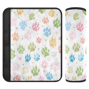 Imagem de Burbuja Capa de cinto de segurança de carro com estampa de pata colorida, macia, confortável, protetor de cinto de segurança para alça de ombro de assento, 1 par pequeno