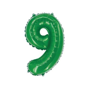 Imagem de BALAO METALIZADO C/CANUDO 16" VERDE NUMERO 9